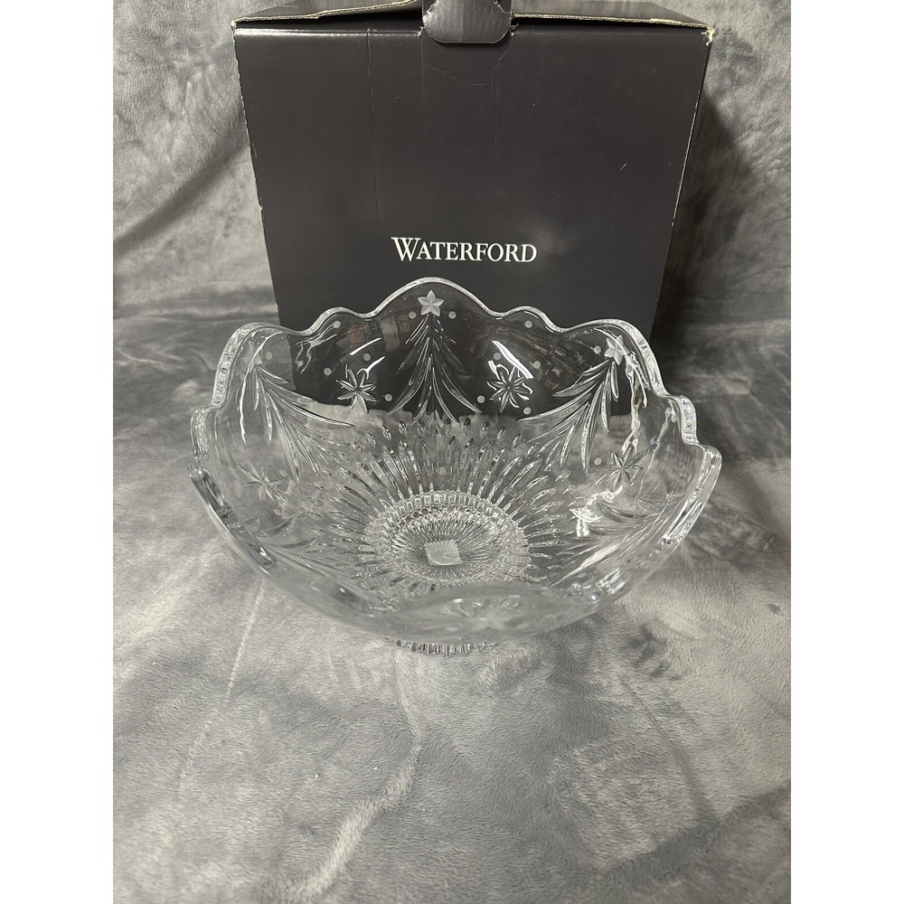 Waterford Crystal Christmas Night Footed Bowl, 10" Scalloped Rim, 1057329